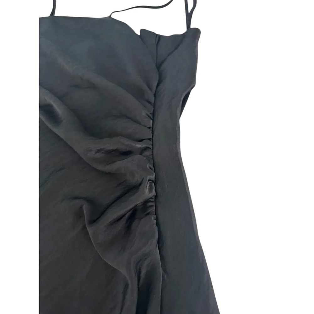 House of Harlow 1960 Black Satin Ruched Maxi Slip Dress M Formal HOCO Wedding - Picture 5 of 10